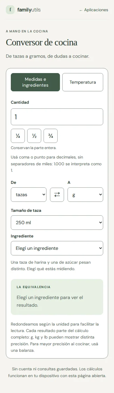Kitchen demo screenshot showing the measurement converter.