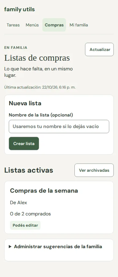 Demo screenshot of a shared family shopping list.