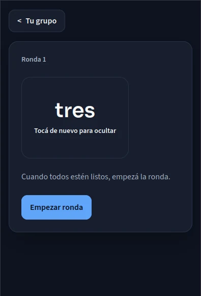 Private Impostor screen showing the assigned word and the control used to hide it.